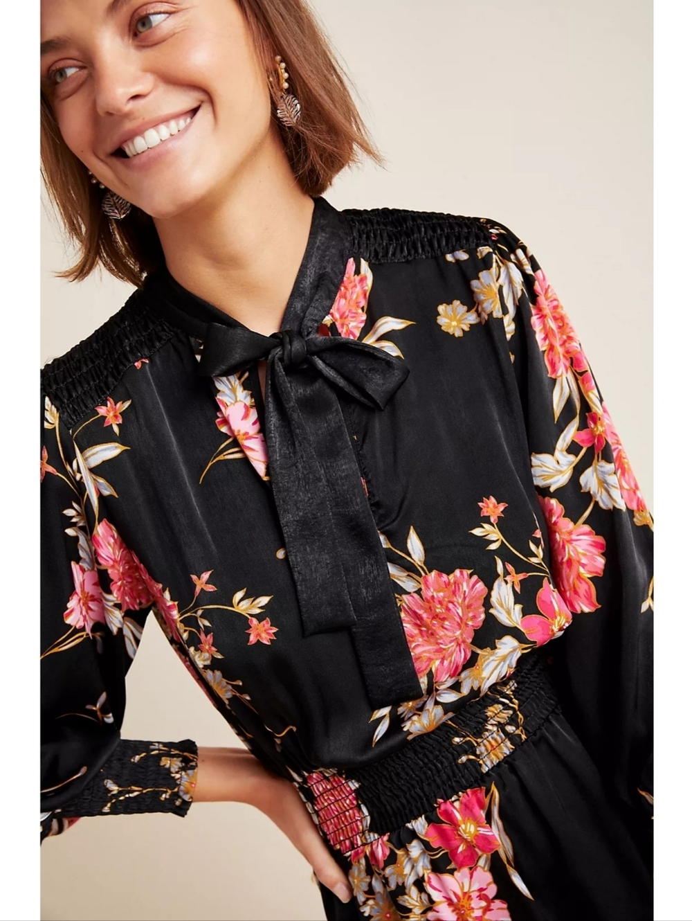 Misa Los Angeles Iyana Tie Neck Floral Mini Dress Size XS - Picture 2 of 8